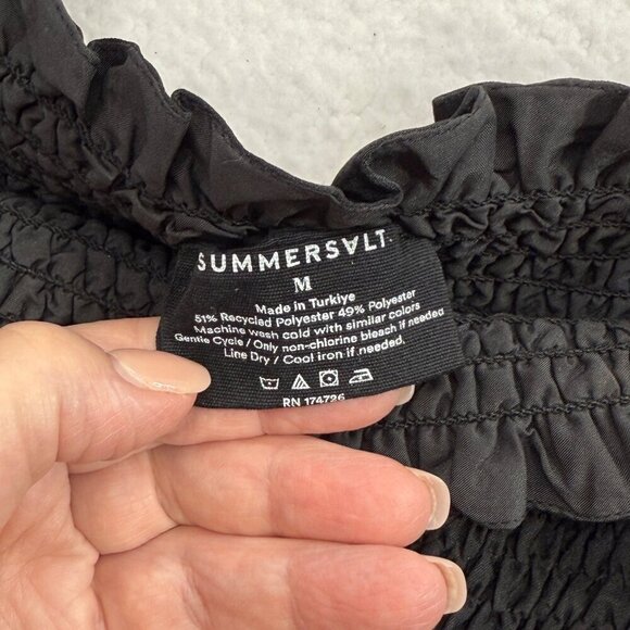 Summersalt Silky Luxe Maxi Dress Smocked Ruffle Hem Tie Straps Black Boho Size M - Picture 9 of 11